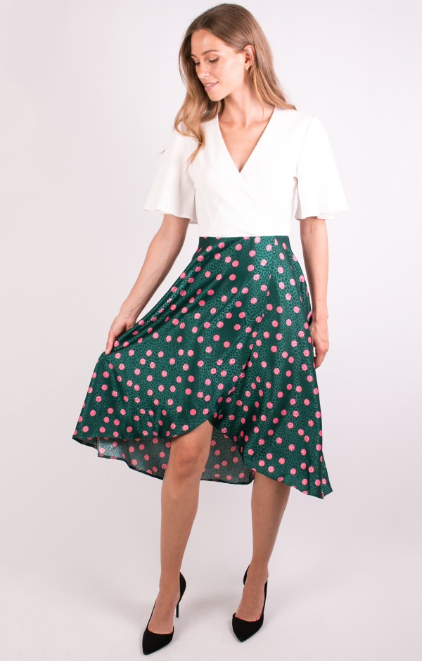 Wrap Dress with Polka Dot Skirt
